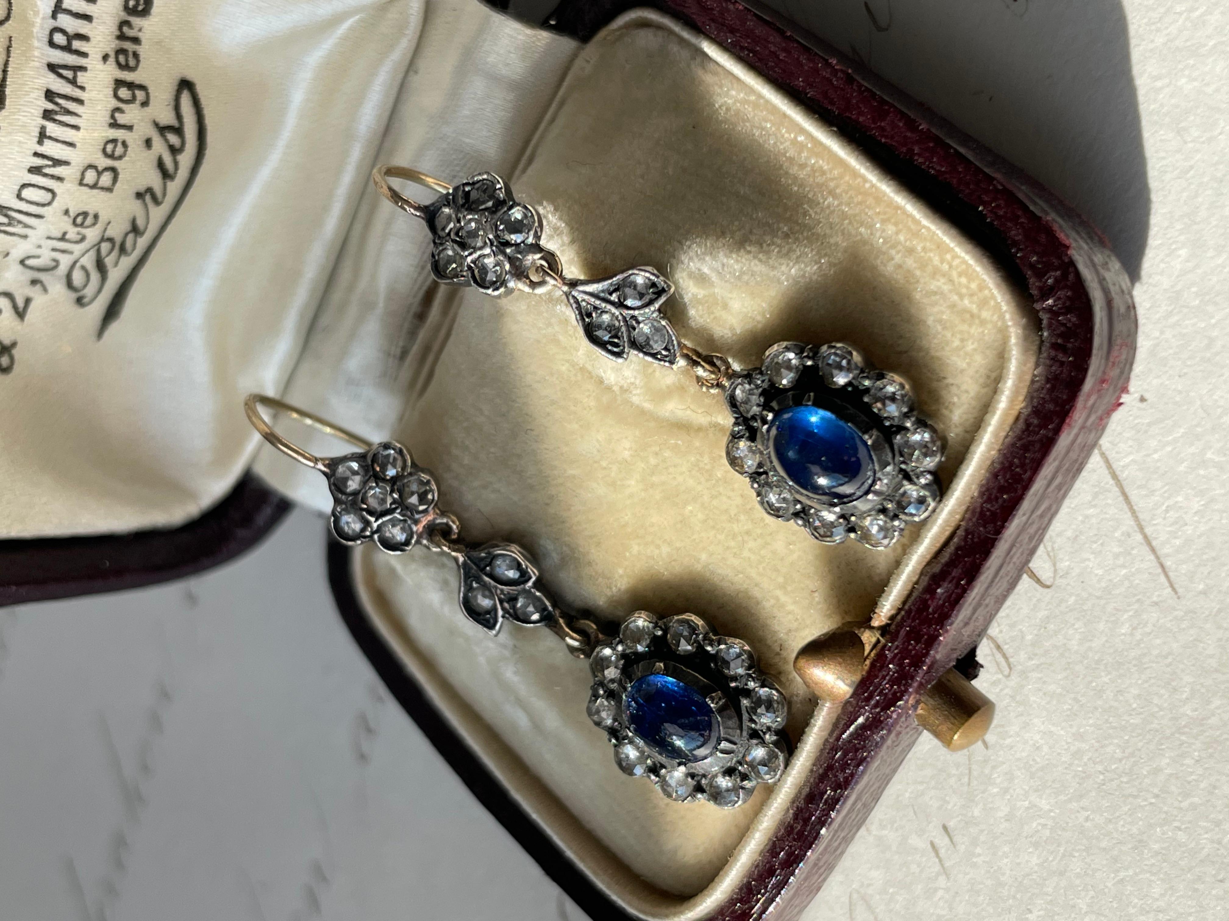 Vintage Saphir und Diamant Tropfen Ohrringe im Zustand „Gut“ im Angebot in Hummelstown, PA