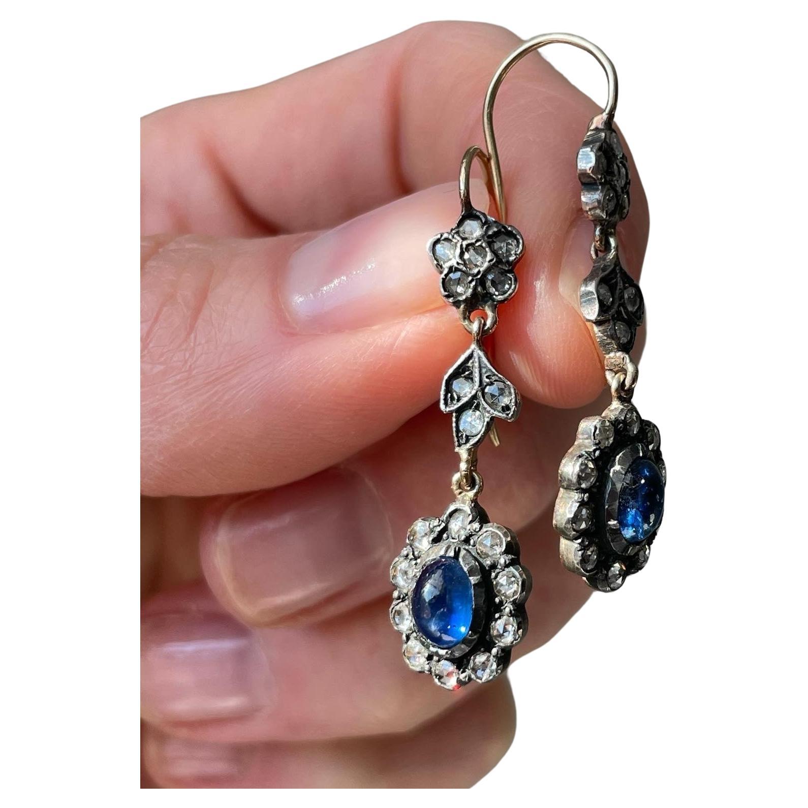 Vintage Sapphire and Diamond Drop Earrings For Sale