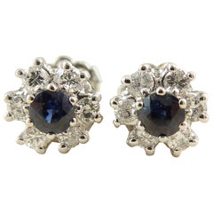 Vintage Sapphire and Diamond Earring Studs in 18 Carat White Gold, London 1977 Vintage Sapphire and Diamond Earring Studs in 18 Carat White Gold, London 1977
