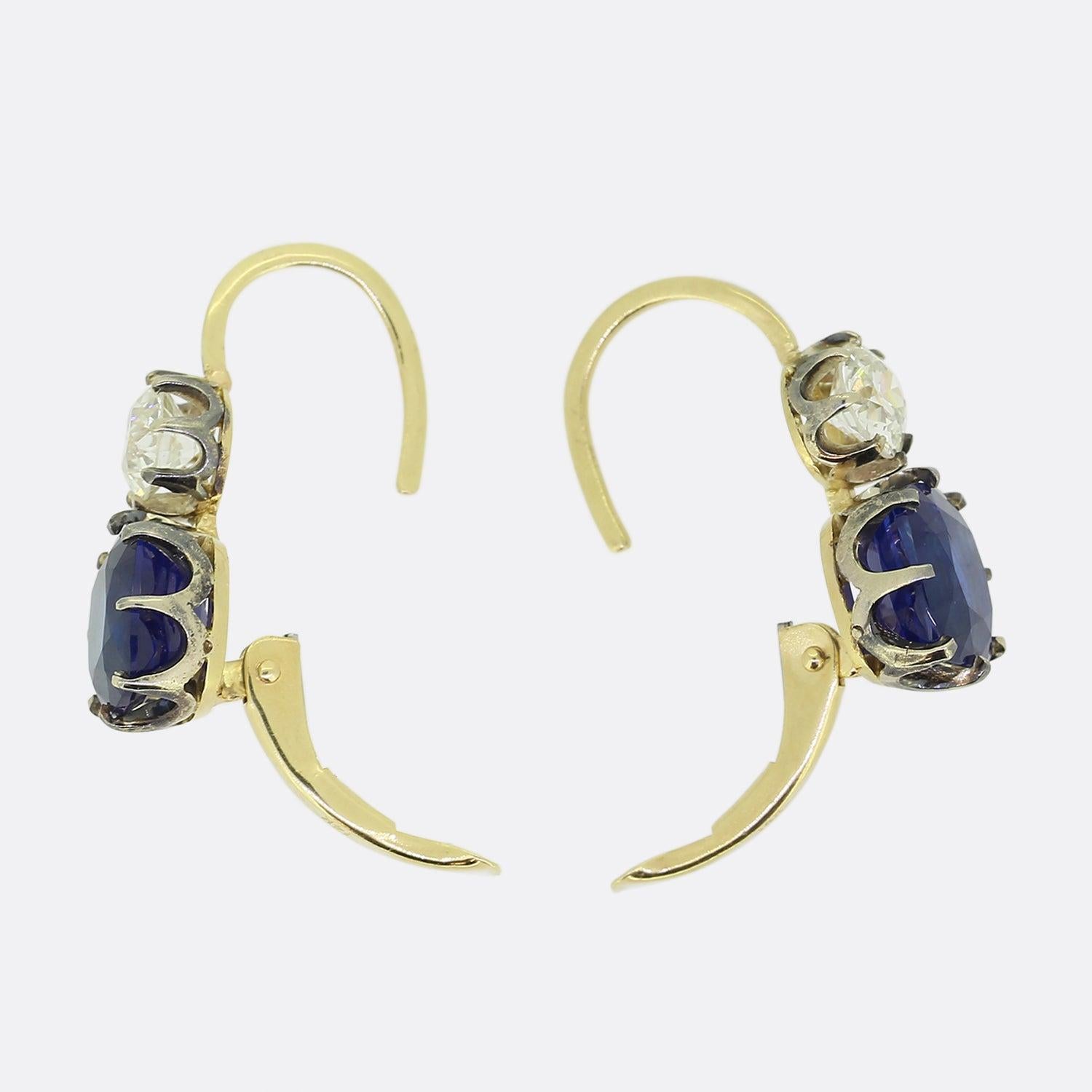 Vintage-Ohrringe mit Saphir und Diamant im Zustand „Gut“ im Angebot in London, GB