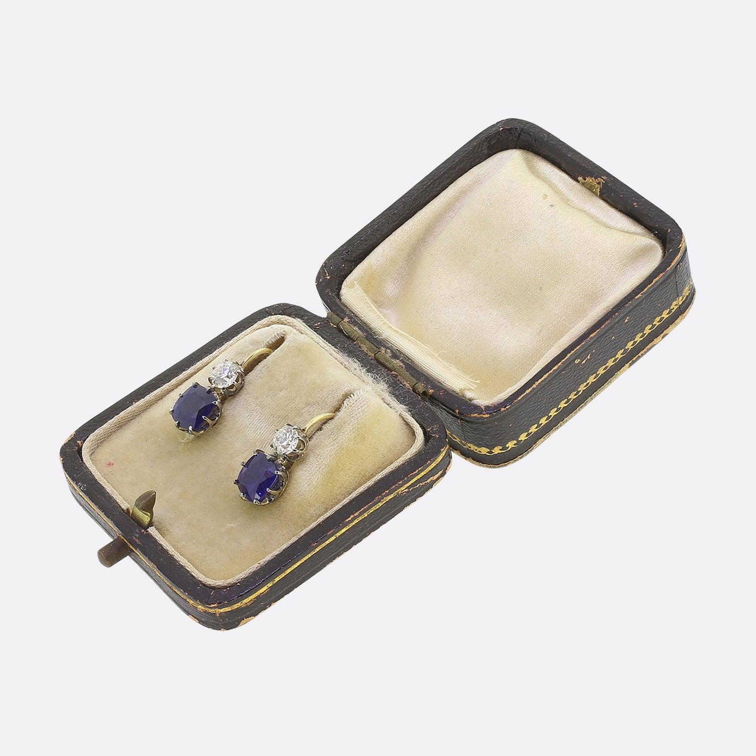 Women's Vintage Sapphire and Diamond Earrings For Sale