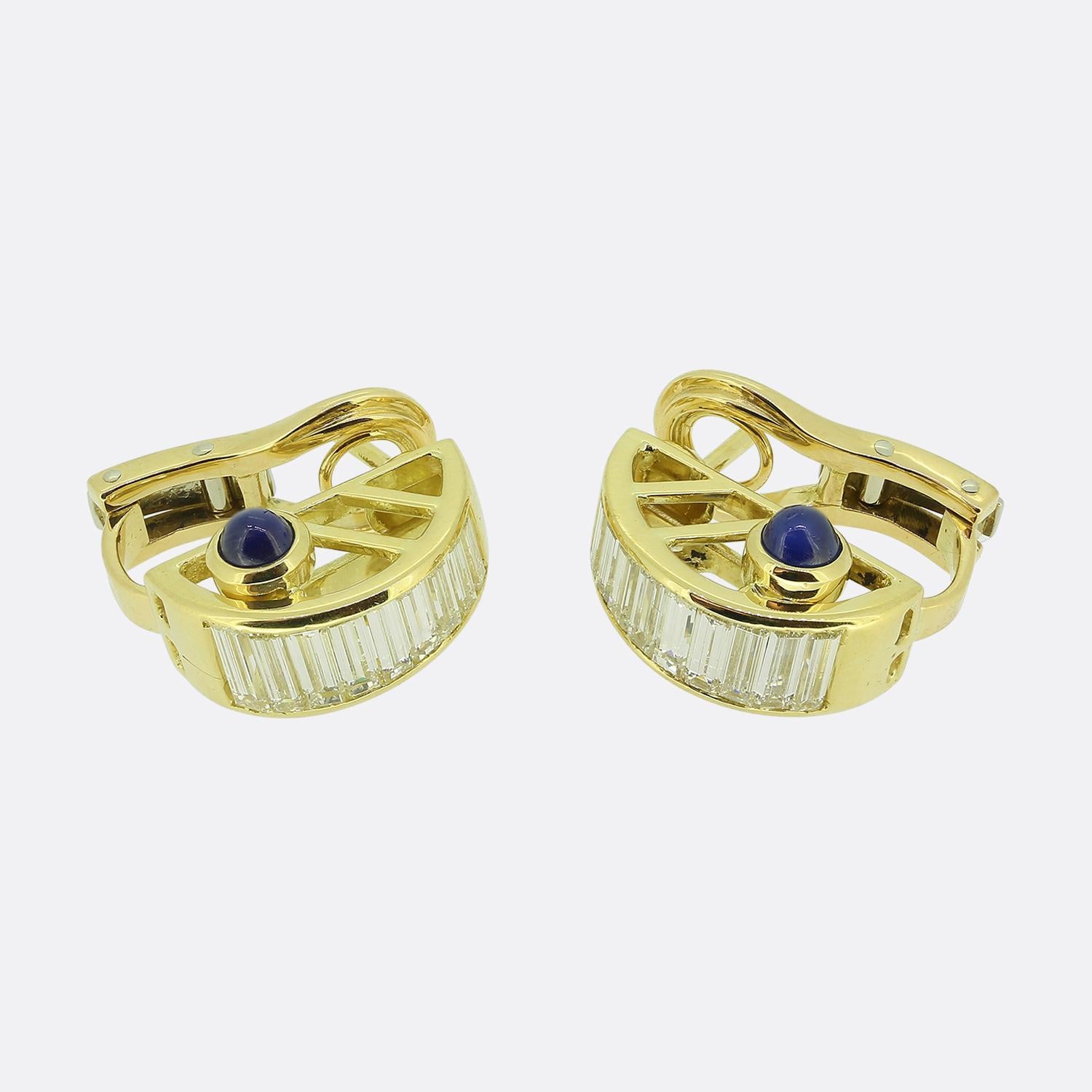 Women's or Men's Vintage Sapphire and Diamond Earrings For Sale
