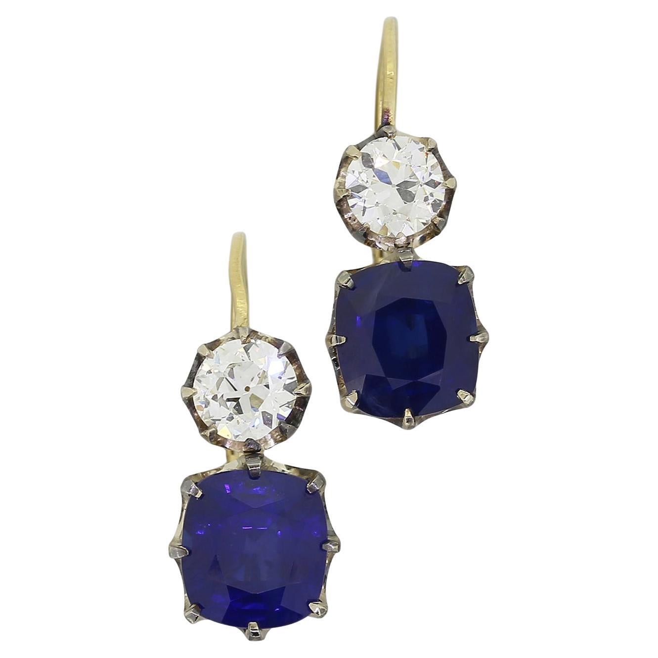 Vintage Sapphire and Diamond Earrings For Sale
