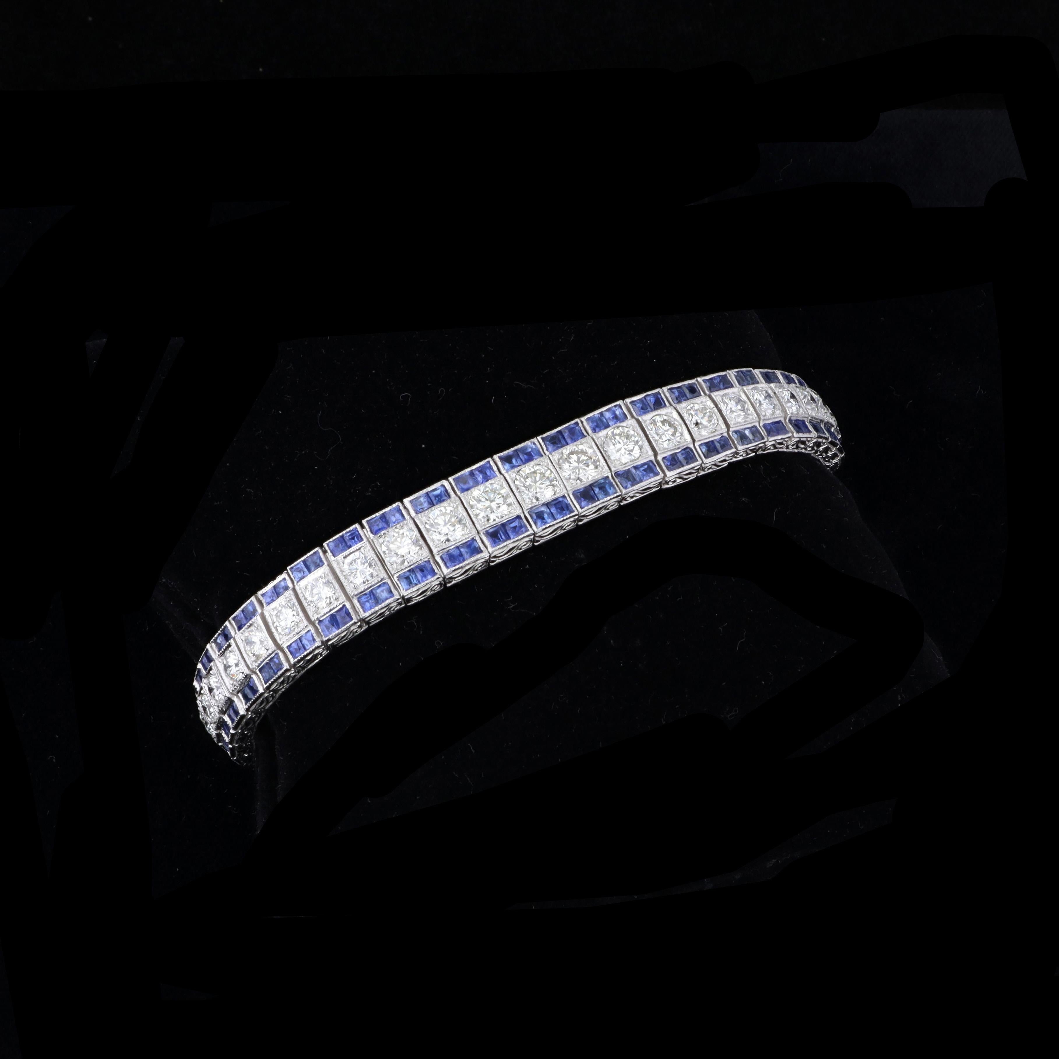 Round Cut Vintage Sapphire and Diamond Estate Bracelet For Sale