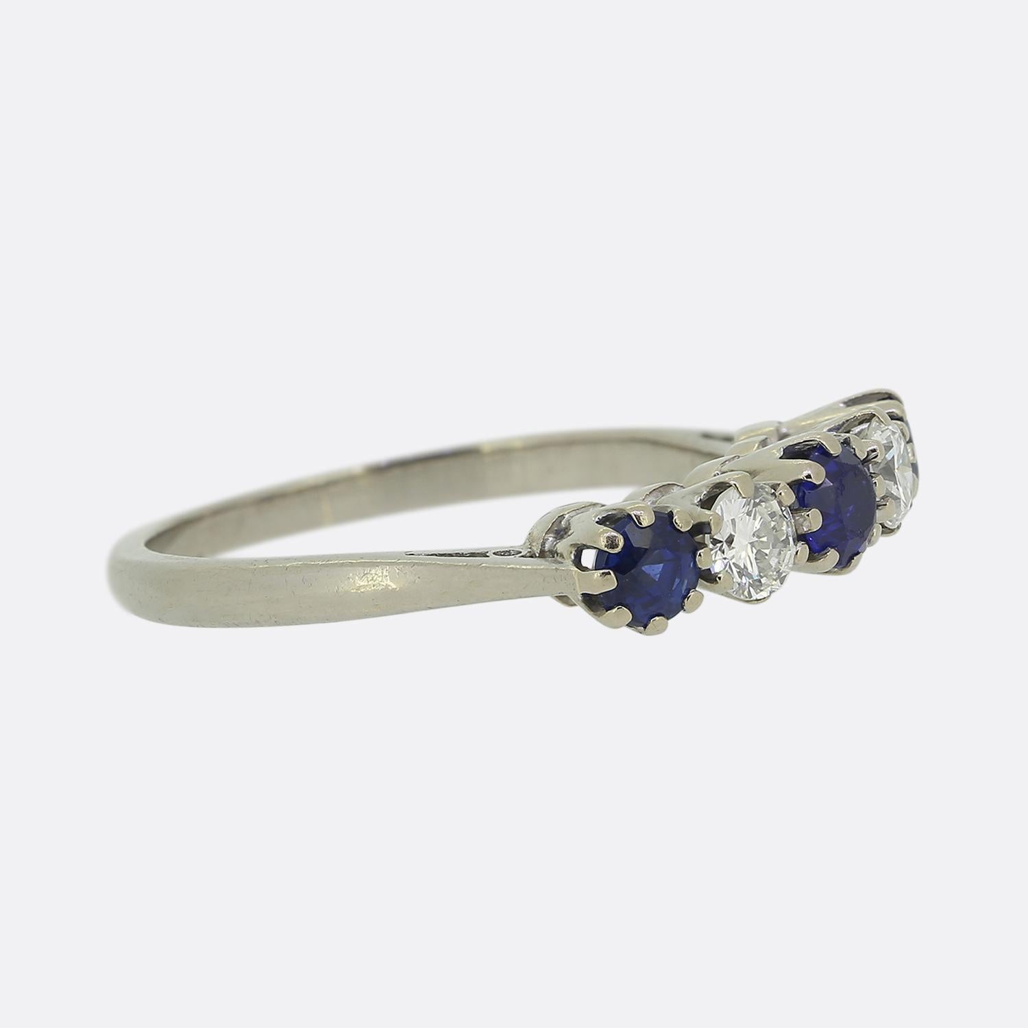 Round Cut Vintage Sapphire and Diamond Five-Stone Ring For Sale
