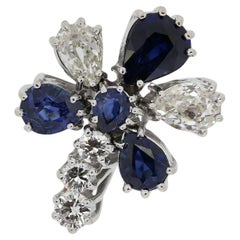 Blumen-Cluster-Ring mit Saphir und Diamant im Vintage-Stil