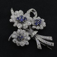 Vintage Sapphire and Diamond Flower Brooch