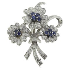 Vintage Sapphire and Diamond Flower Brooch