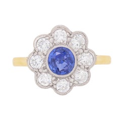 Vintage Sapphire and Diamond Flower Cluster Ring, circa 1970s