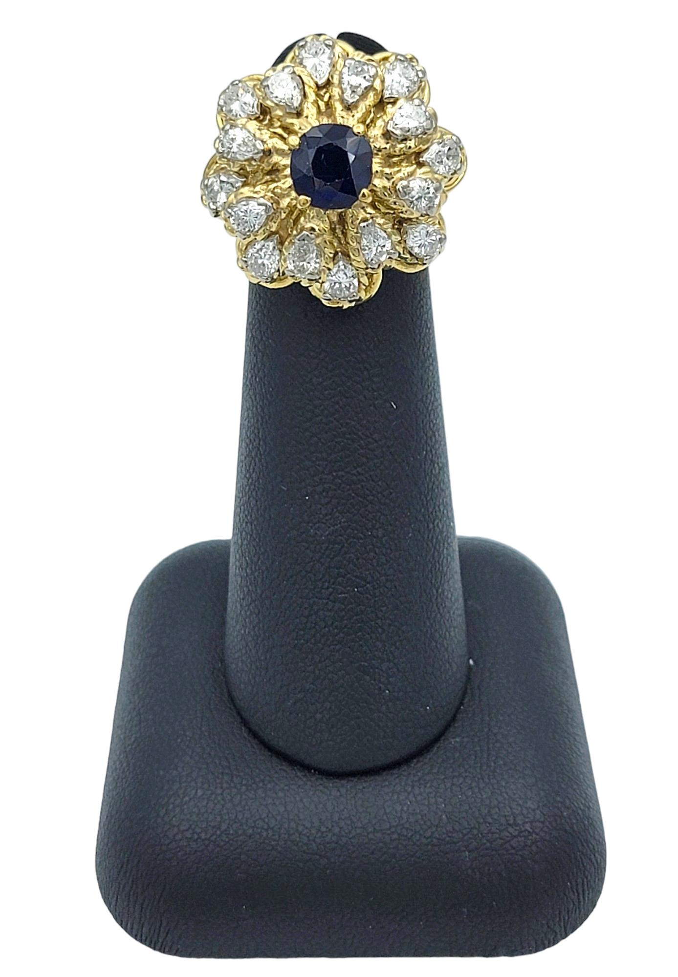 Vintage Sapphire and Diamond Flower Design Dome Ring Set in 18 Karat Yellow Gold For Sale 1
