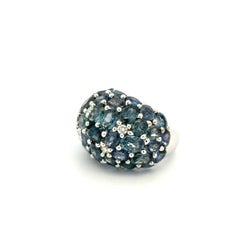 Vintage Sapphire and Diamond Gold Cluster Bombay Ring Fine Estate Jewelry