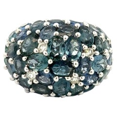 Vintage Sapphire and Diamond Gold Cluster Bombay Ring Fine Estate Jewelry