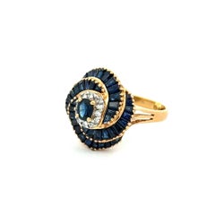 Vintage Sapphire and Diamond Gold Swirl Dome Ring
