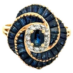 Vintage Sapphire and Diamond Gold Swirl Dome Ring