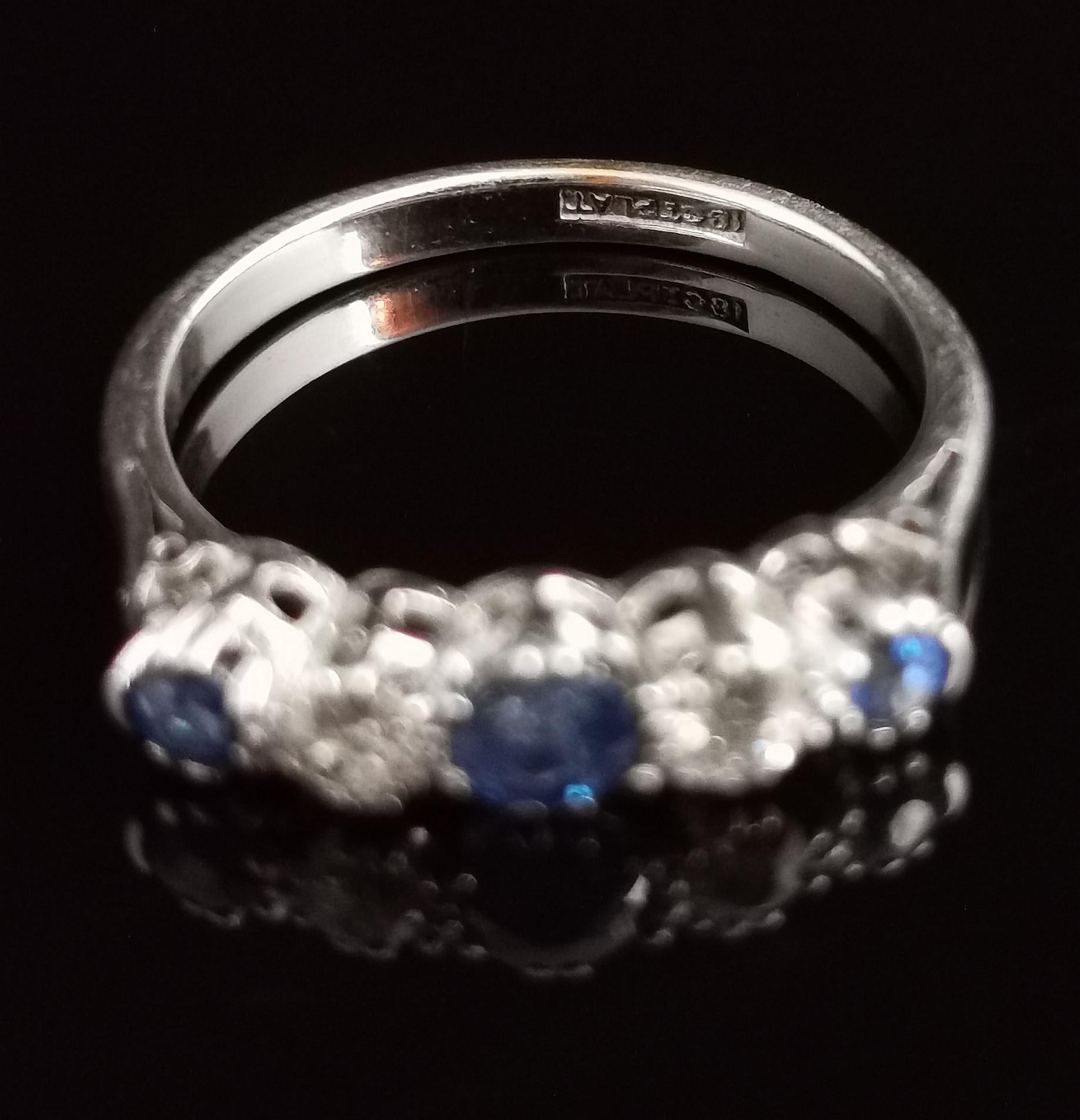 Vintage Sapphire and Diamond Half Hoop Ring, 18k White Gold and Platinum 4