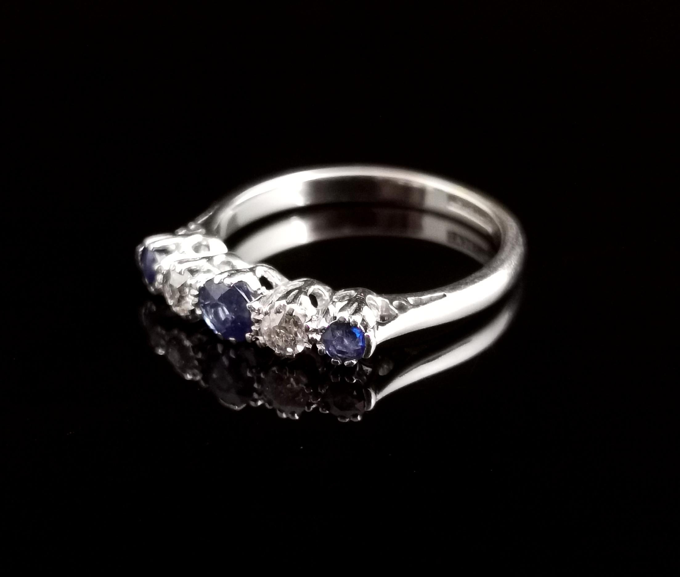Vintage Sapphire and Diamond Half Hoop Ring, 18k White Gold and Platinum 5
