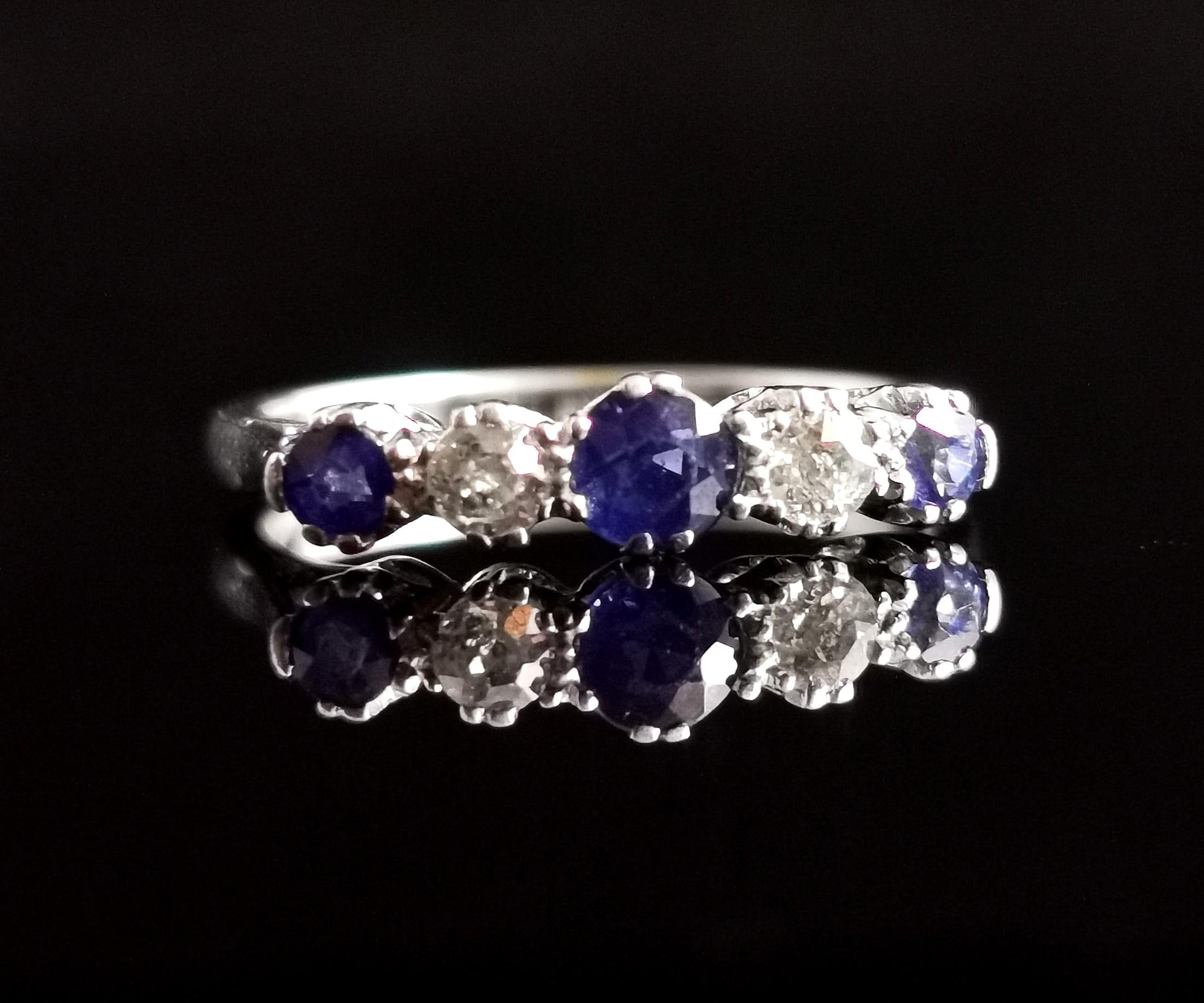 Vintage Sapphire and Diamond Half Hoop Ring, 18k White Gold and Platinum 2