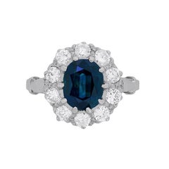 Vintage Sapphire and Diamond Halo Cluster Ring, circa 1950s