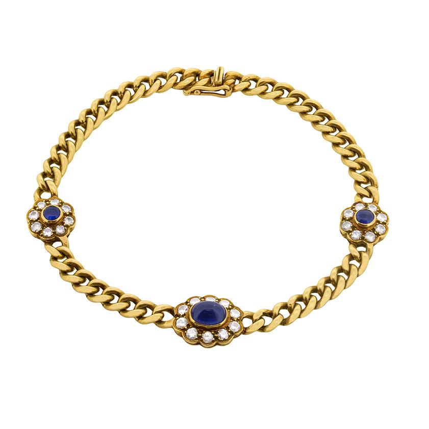 Vintage Sapphire and Diamond Linked Bracelet, circa 1950s In Good Condition In London, GB