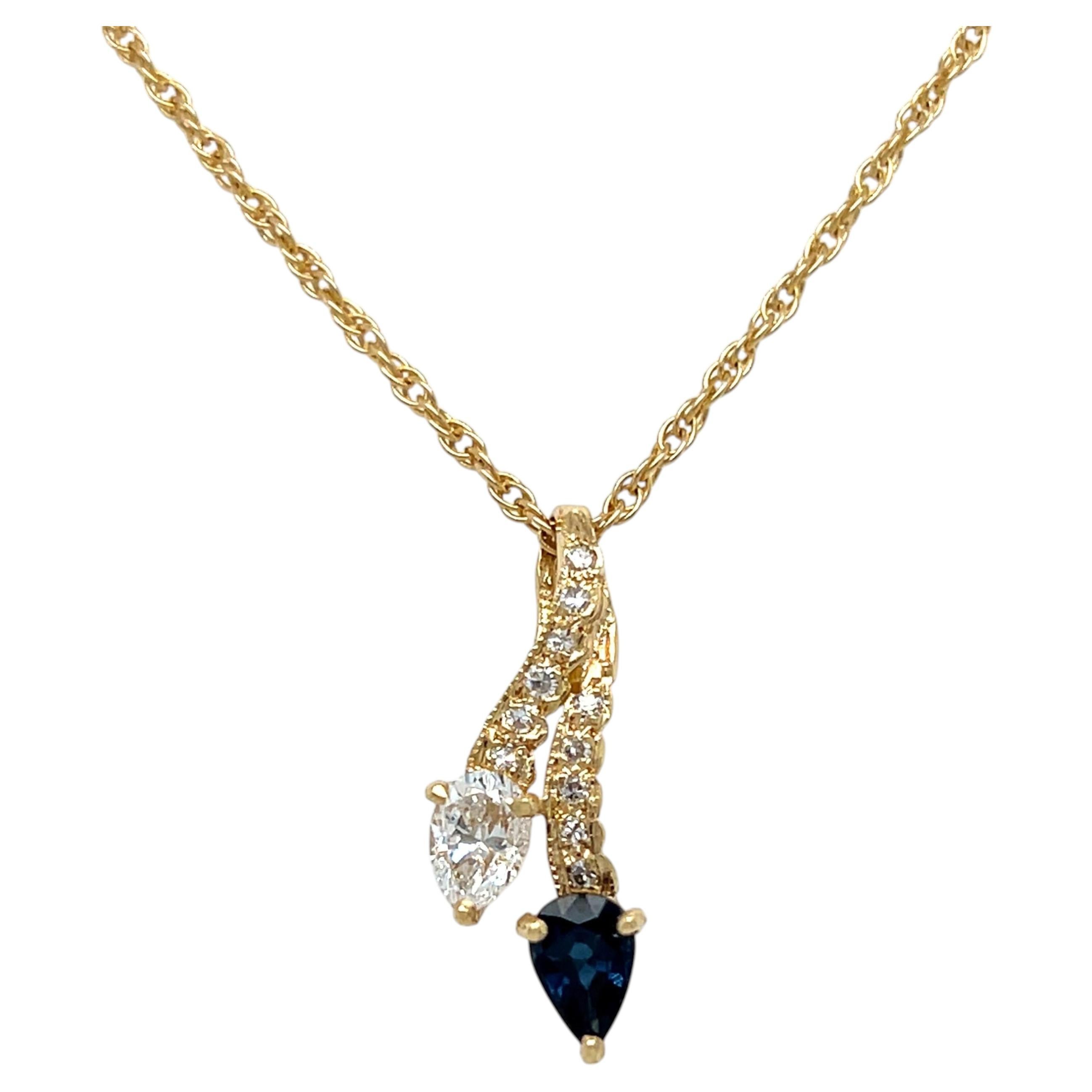 Vintage Sapphire and Diamond Necklace in 14K Yellow Gold.