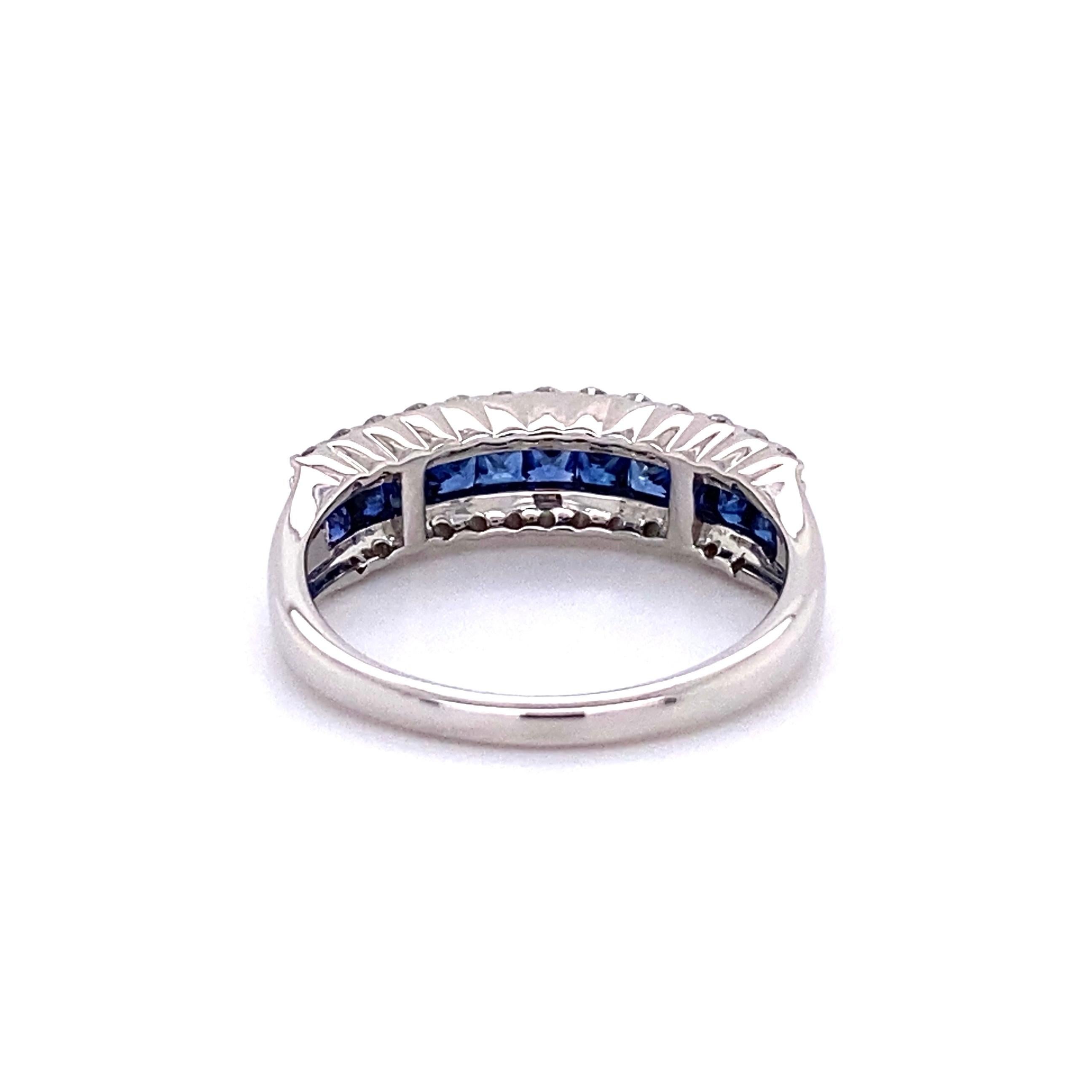 Women's Vintage Sapphire and Diamond Platinum Band Cocktail Ring Estate Fine Jewelry For Sale