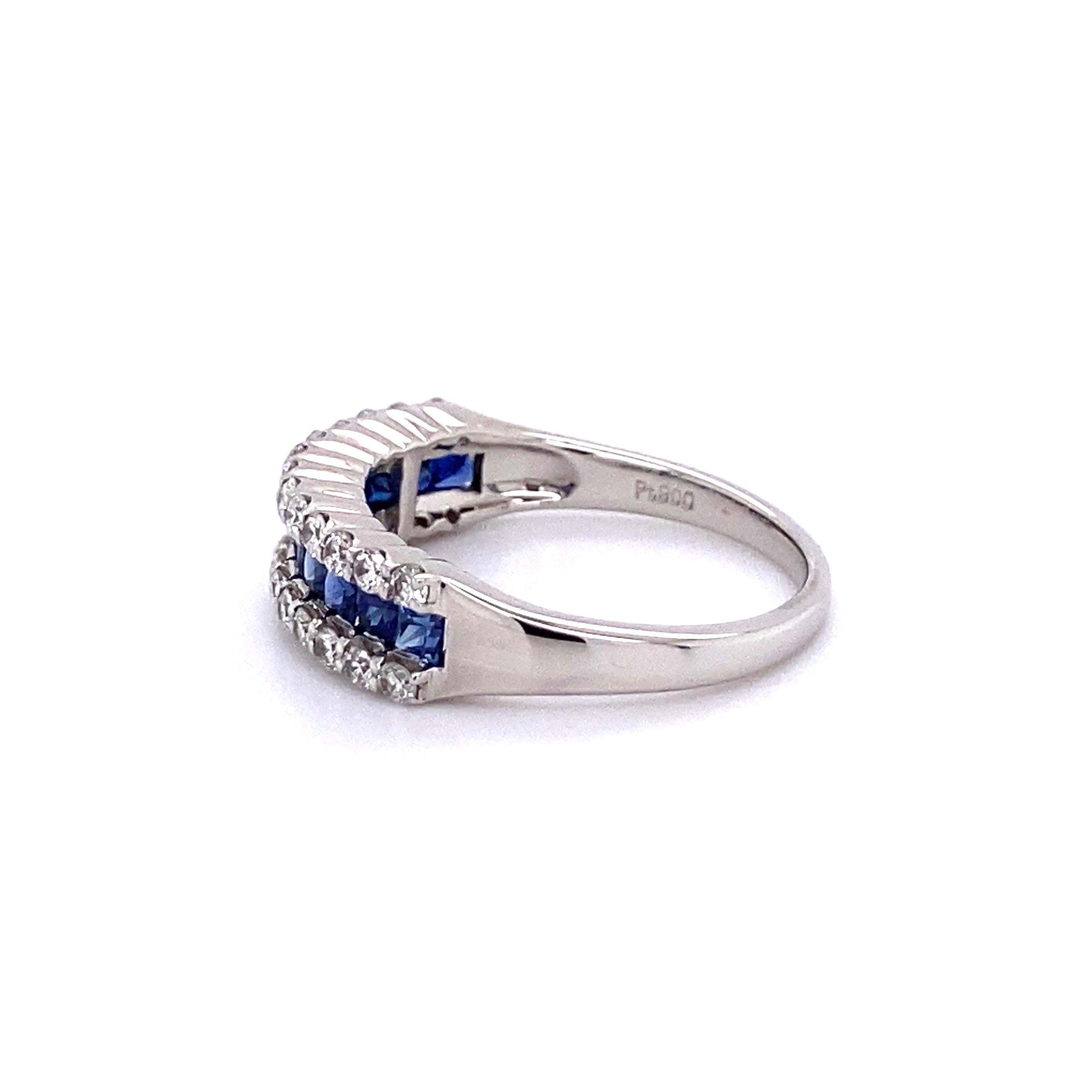 Vintage Sapphire and Diamond Platinum Band Cocktail Ring Estate Fine Jewelry For Sale 1