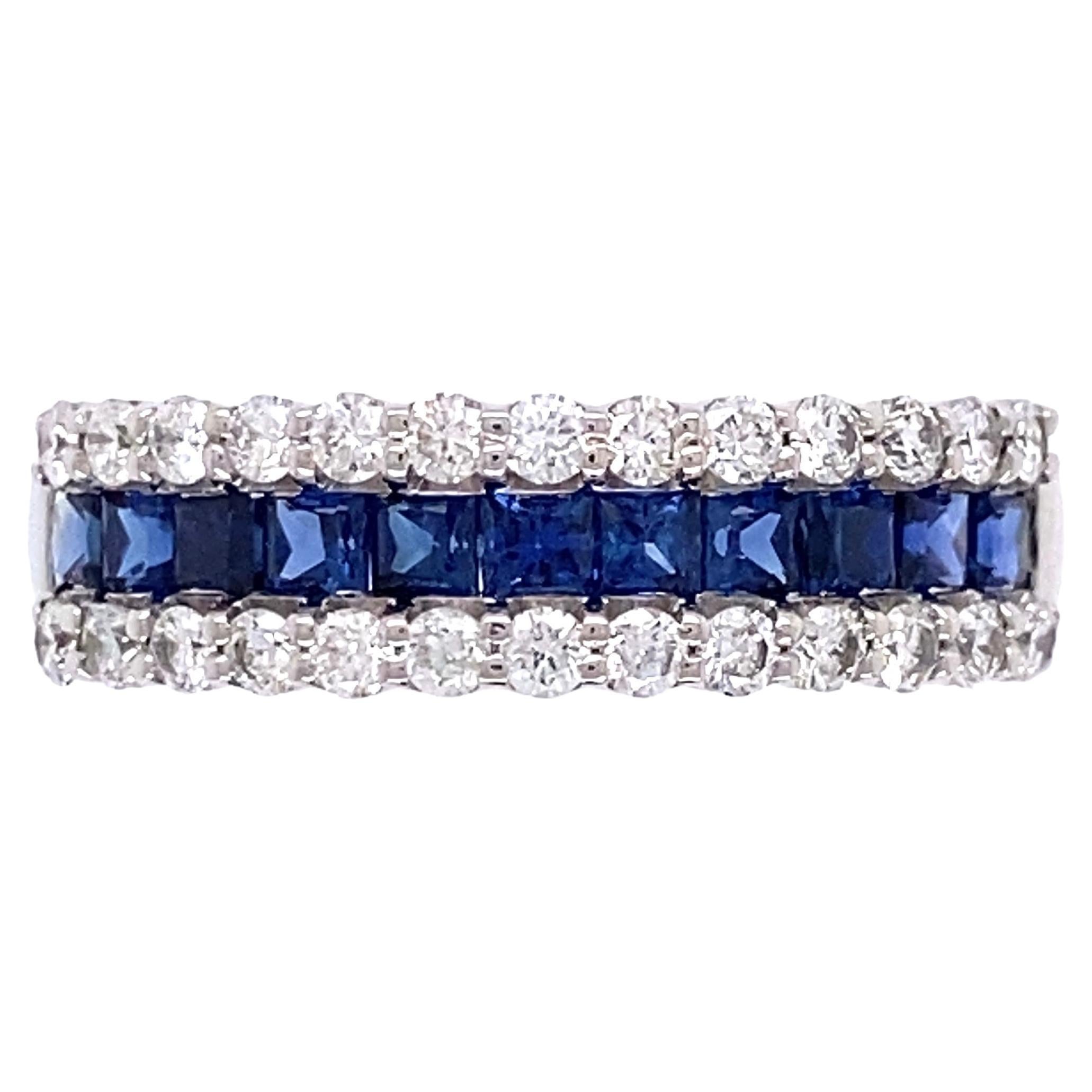 Vintage Sapphire and Diamond Platinum Band Cocktail Ring Estate Fine Jewelry