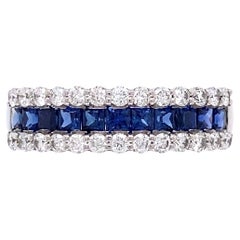Vintage Sapphire and Diamond Platinum Band Cocktail Ring Estate Fine Jewelry