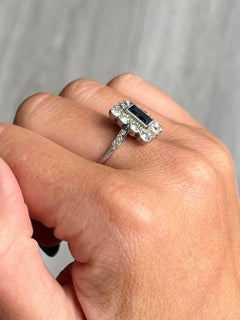 Vintage Sapphire and Diamond Platinum Cluster Panel Ring