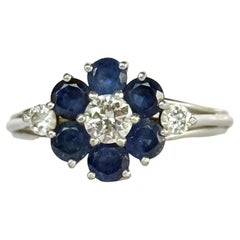 Vintage Sapphire and Diamond Platinum Cluster Ring