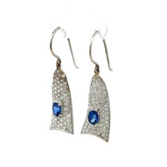 Vintage Sapphire and Diamond Platinum Drop Earrings