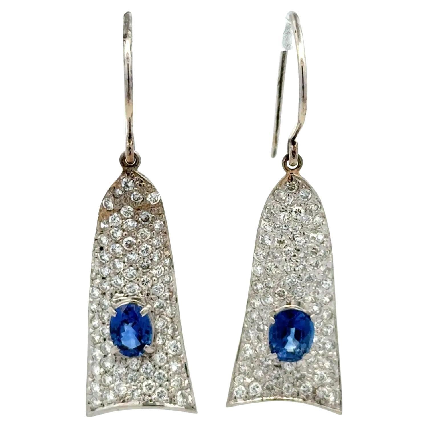Vintage Sapphire and Diamond Platinum Drop Earrings For Sale