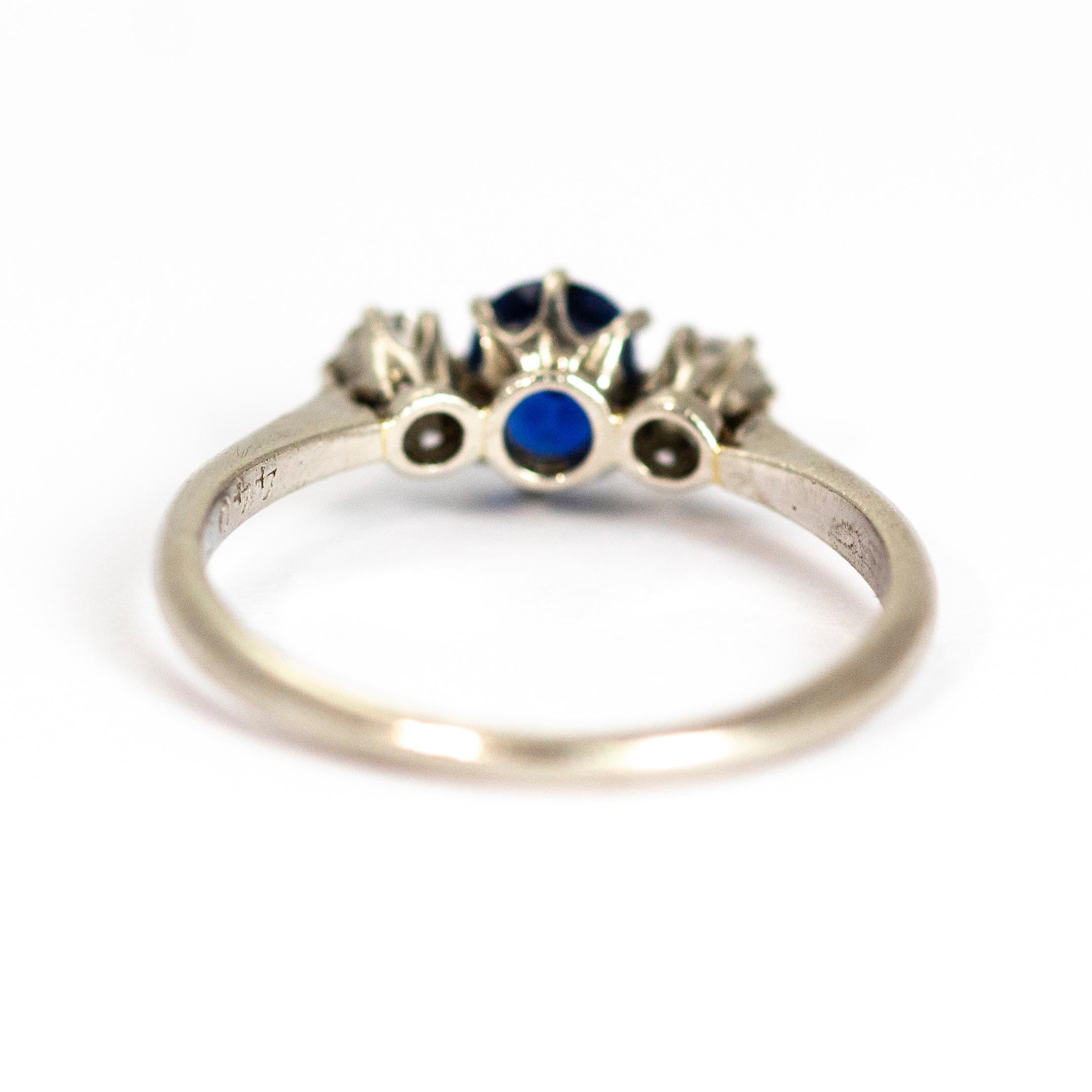 Vintage Sapphire and Diamond Platinum Ring In Good Condition In Chipping Campden, GB