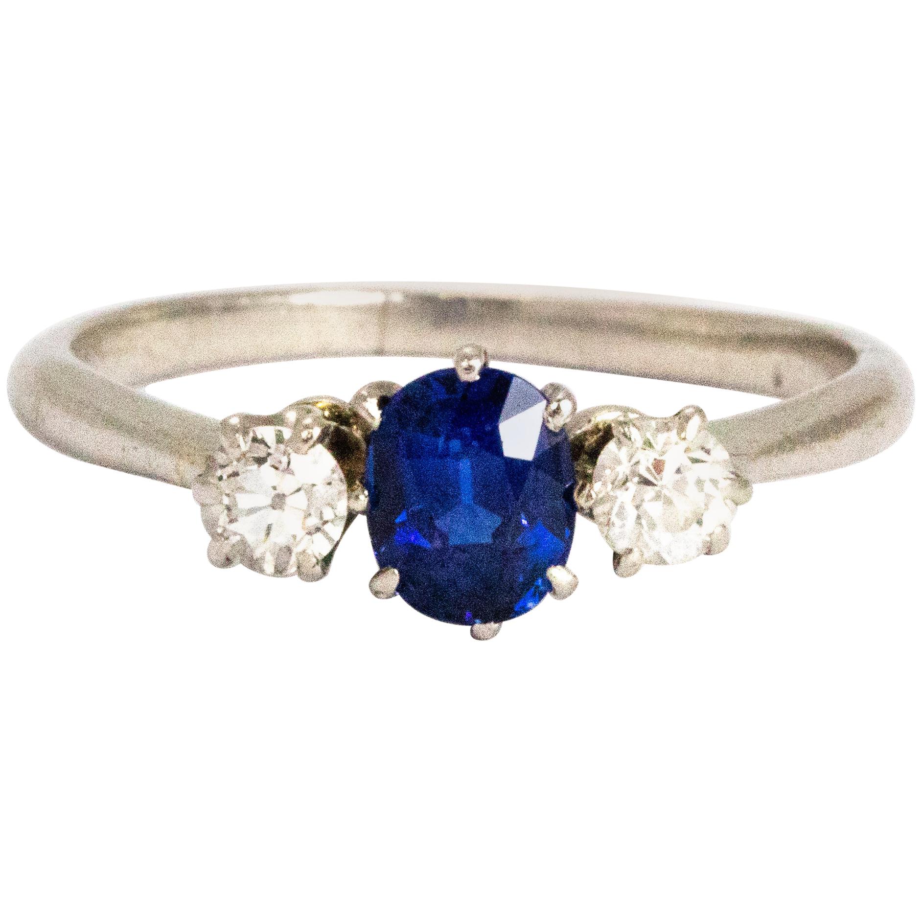 Vintage Sapphire and Diamond Platinum Ring