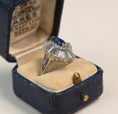 Vintage Sapphire and Diamond Ring. 2.10ct Marquise Shape Ballerina Ring Platinum