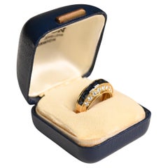 Vintage 18K Yellow Gold Cocktail Ring. Carre Cut Sapphire Round Diamond Ring