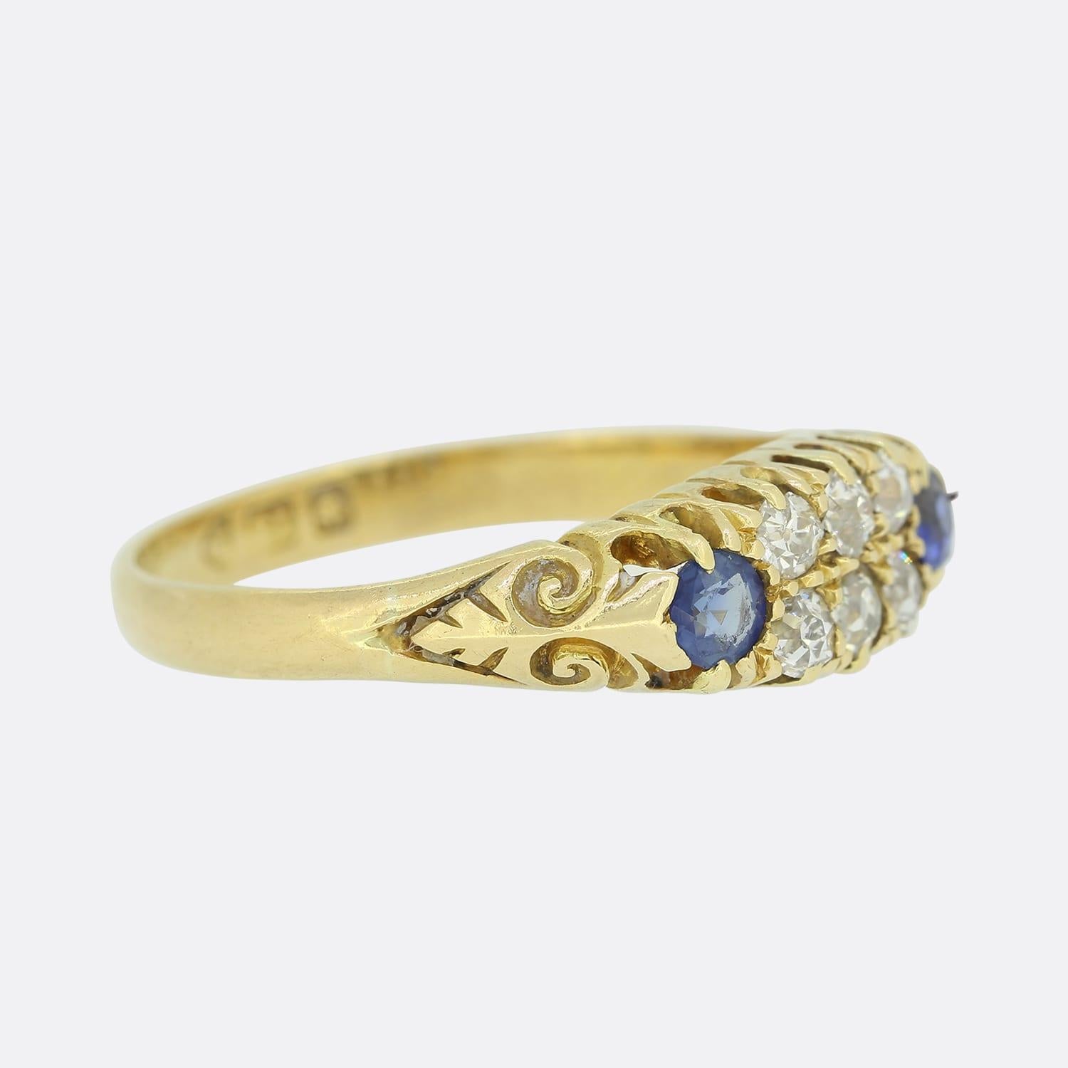 Round Cut Vintage Sapphire and Diamond Ring For Sale
