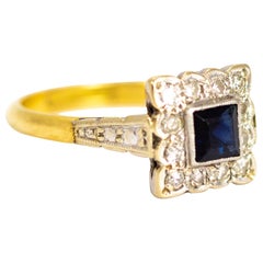 Vintage Sapphire and Diamond Square Cluster Ring