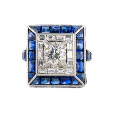 Vintage Sapphire and Diamond Square Cocktail Ring in Platinum