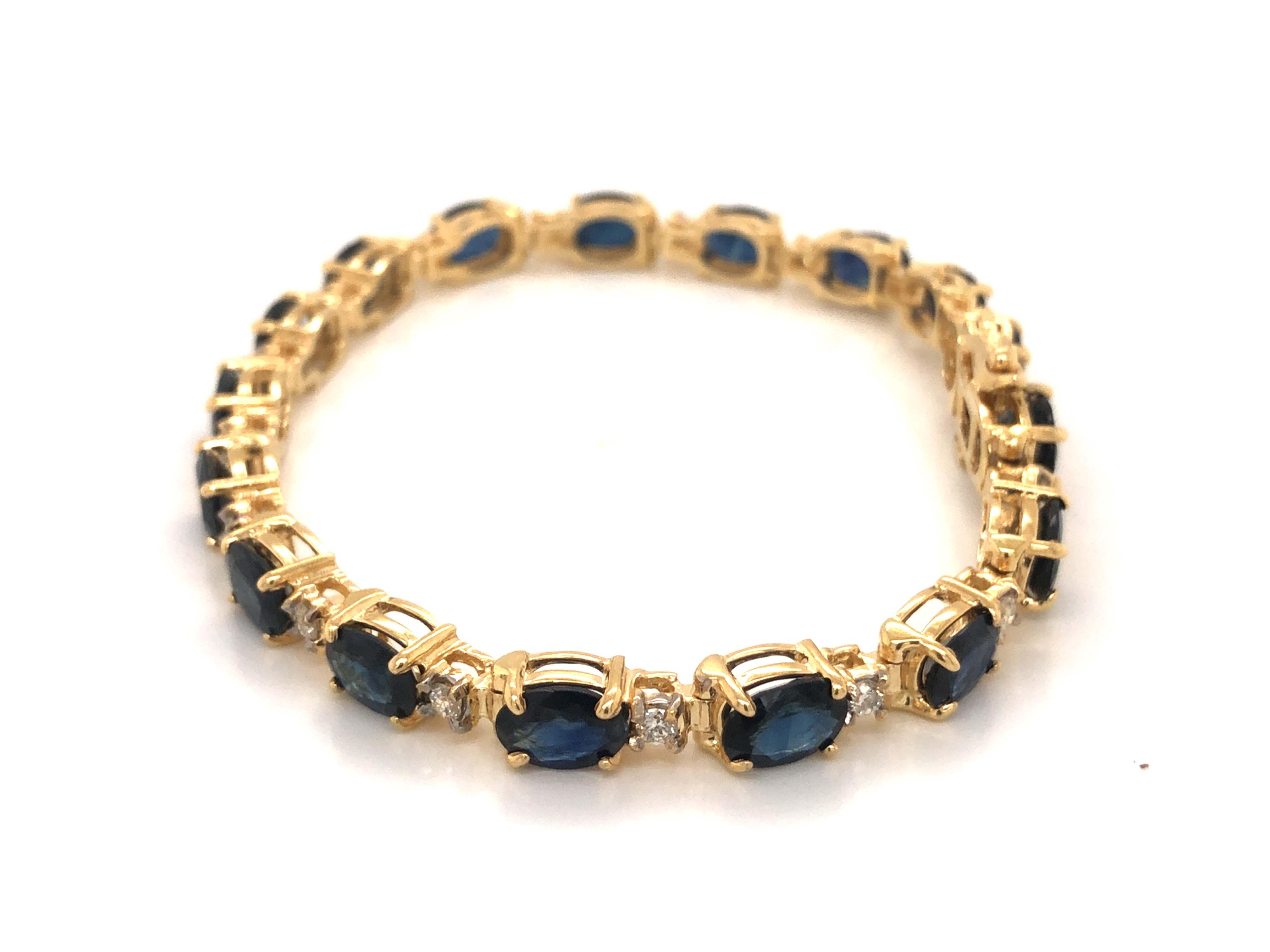 Modern Vintage Sapphire and Diamond Tennis Bracelet in 14k Yellow Gold