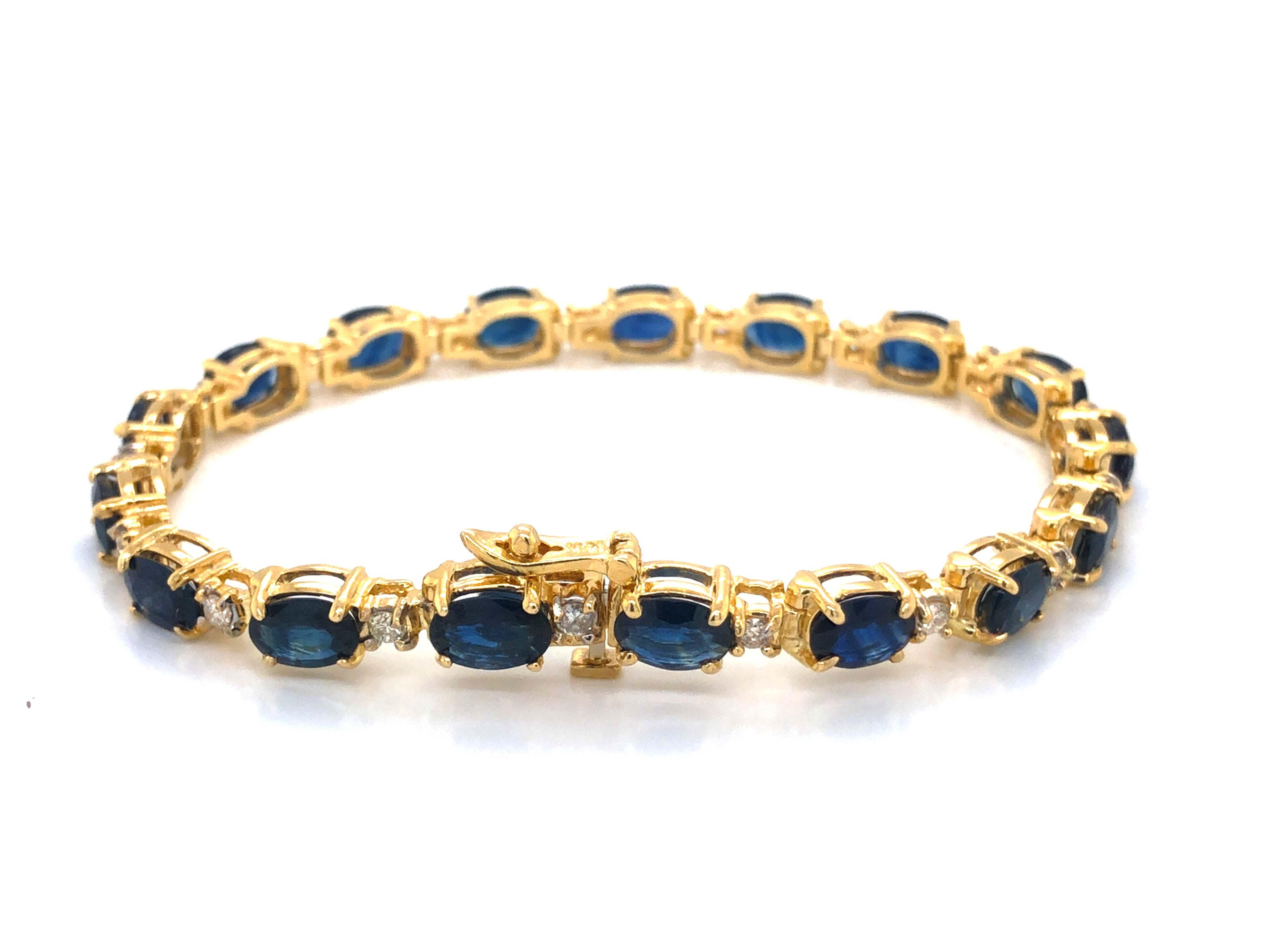 Oval Cut Vintage Sapphire and Diamond Tennis Bracelet in 14k Yellow Gold