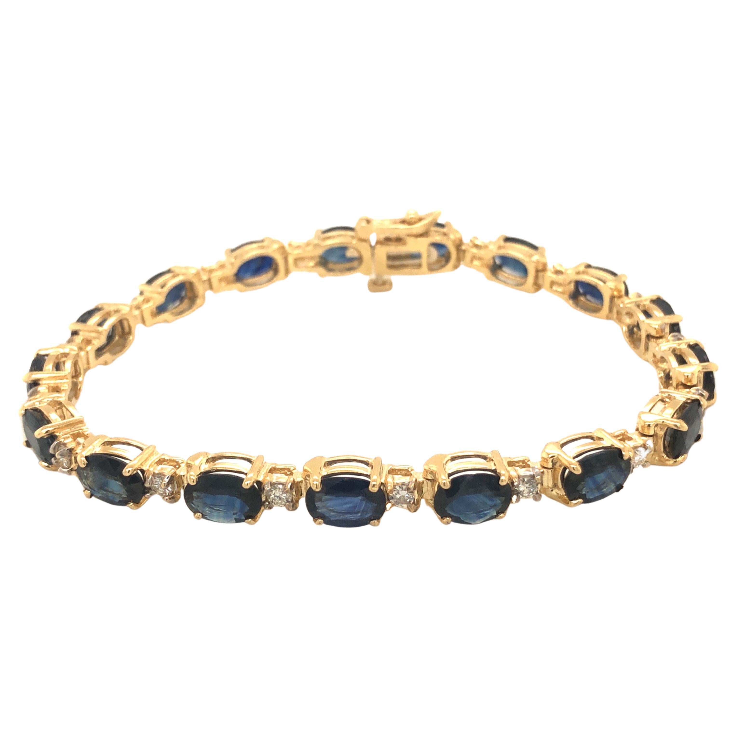 Vintage Sapphire and Diamond Tennis Bracelet in 14k Yellow Gold