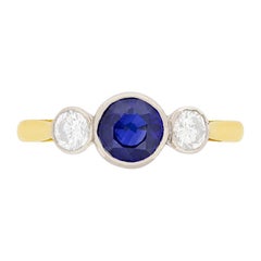 Vintage Sapphire and Diamond Three-Stone Ring, circa 1960s