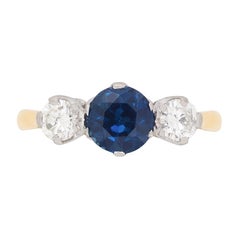 Vintage Sapphire and Diamond Three-Stone Ring, circa 1970s