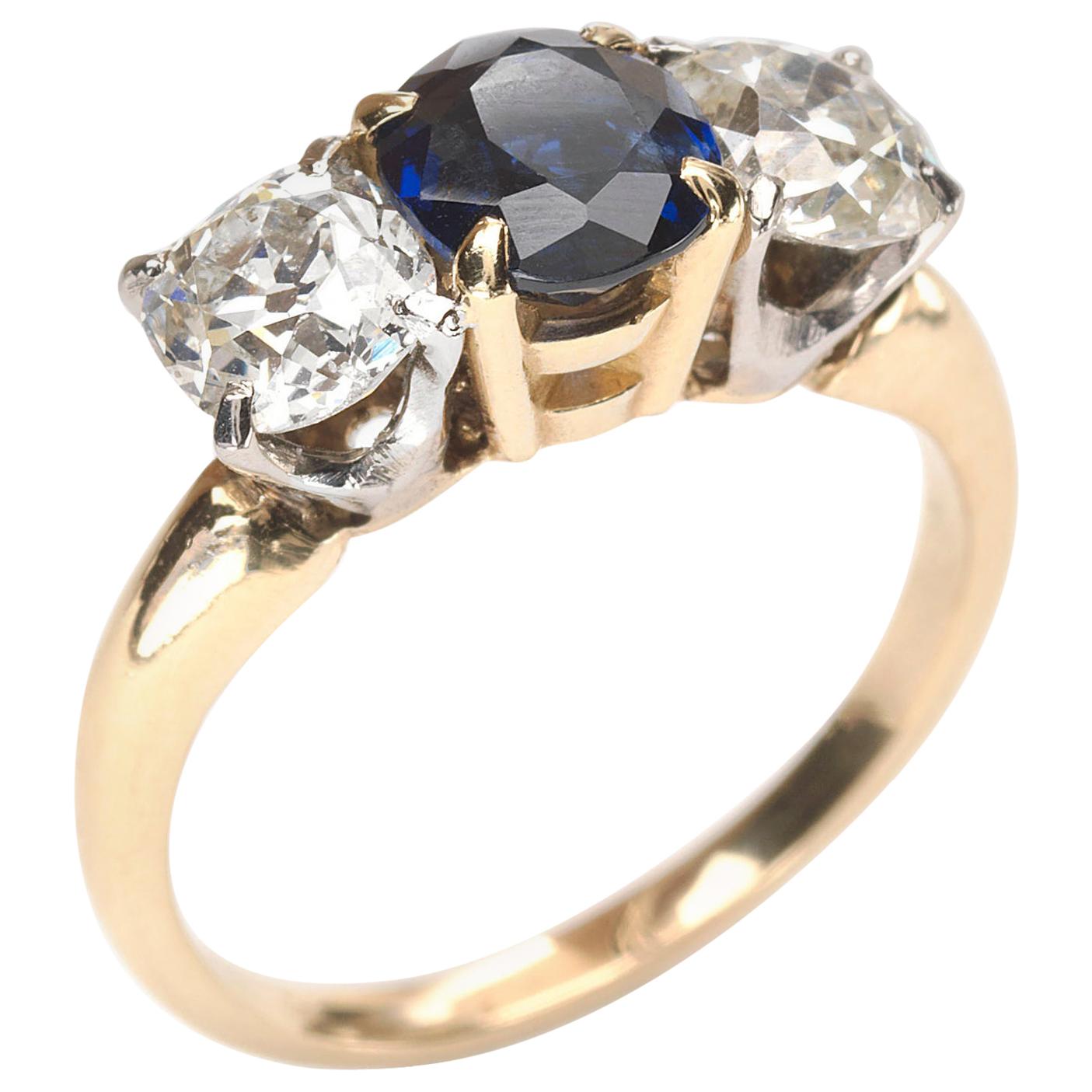Antique Russian Three Stone Sapphire Diamond Men's Ring at 1stDibs | 3 ...