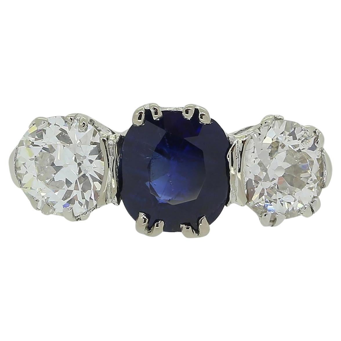 Vintage Sapphire and Diamond Three-Stone Ring