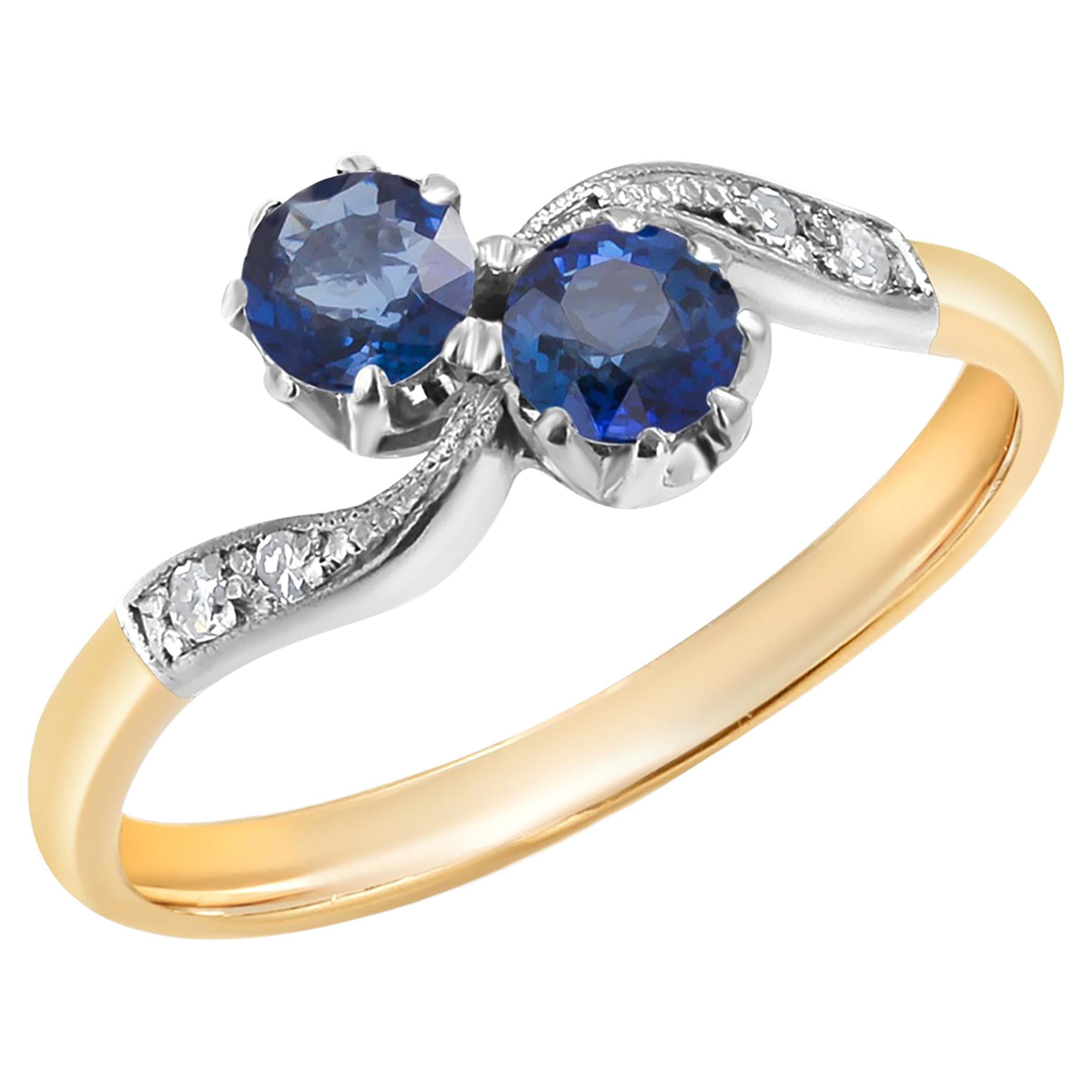 Vintage Sapphire and Diamond Toi Et Moi Ring Eighteen Karat and Platinum Setting