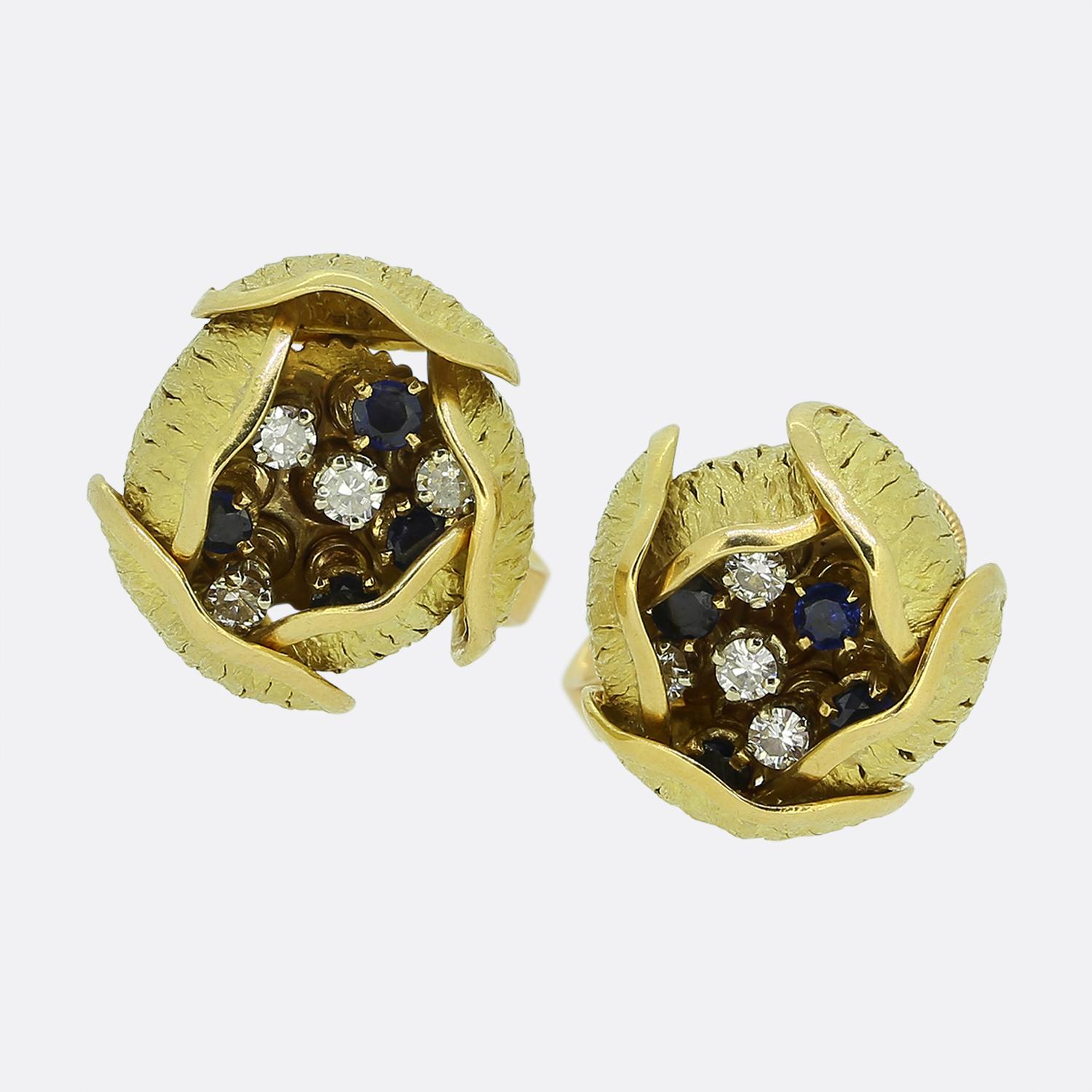 Boucles d'oreilles florales en saphir et diamant Tremblant Unisexe en vente