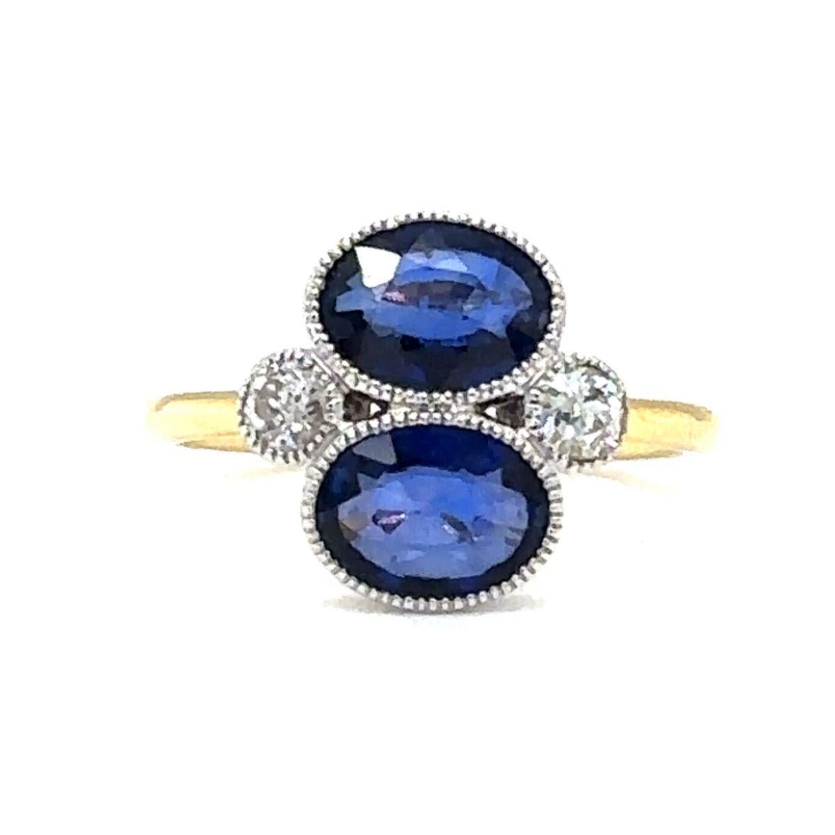Oval Cut Vintage Sapphire And Diamond Twin East West Ring For Sale