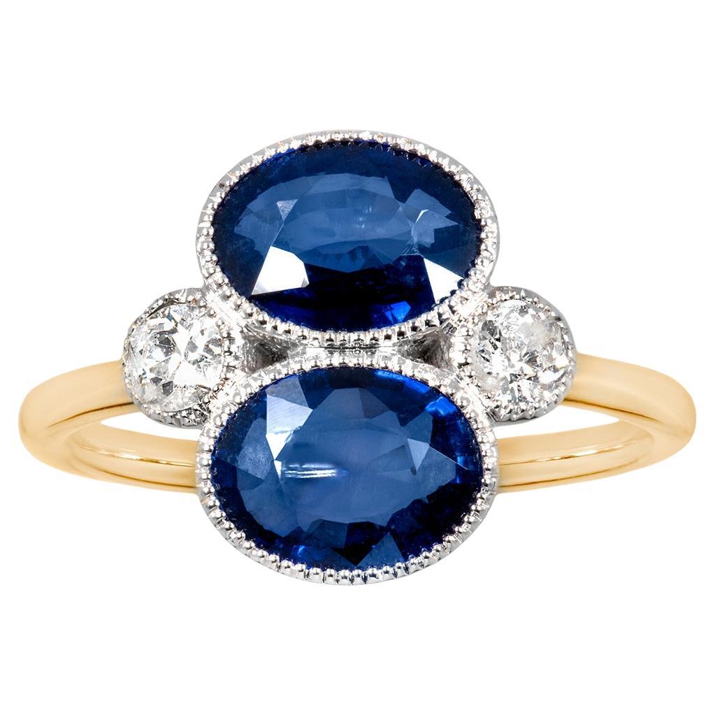 Vintage Sapphire And Diamond Twin East West Ring For Sale
